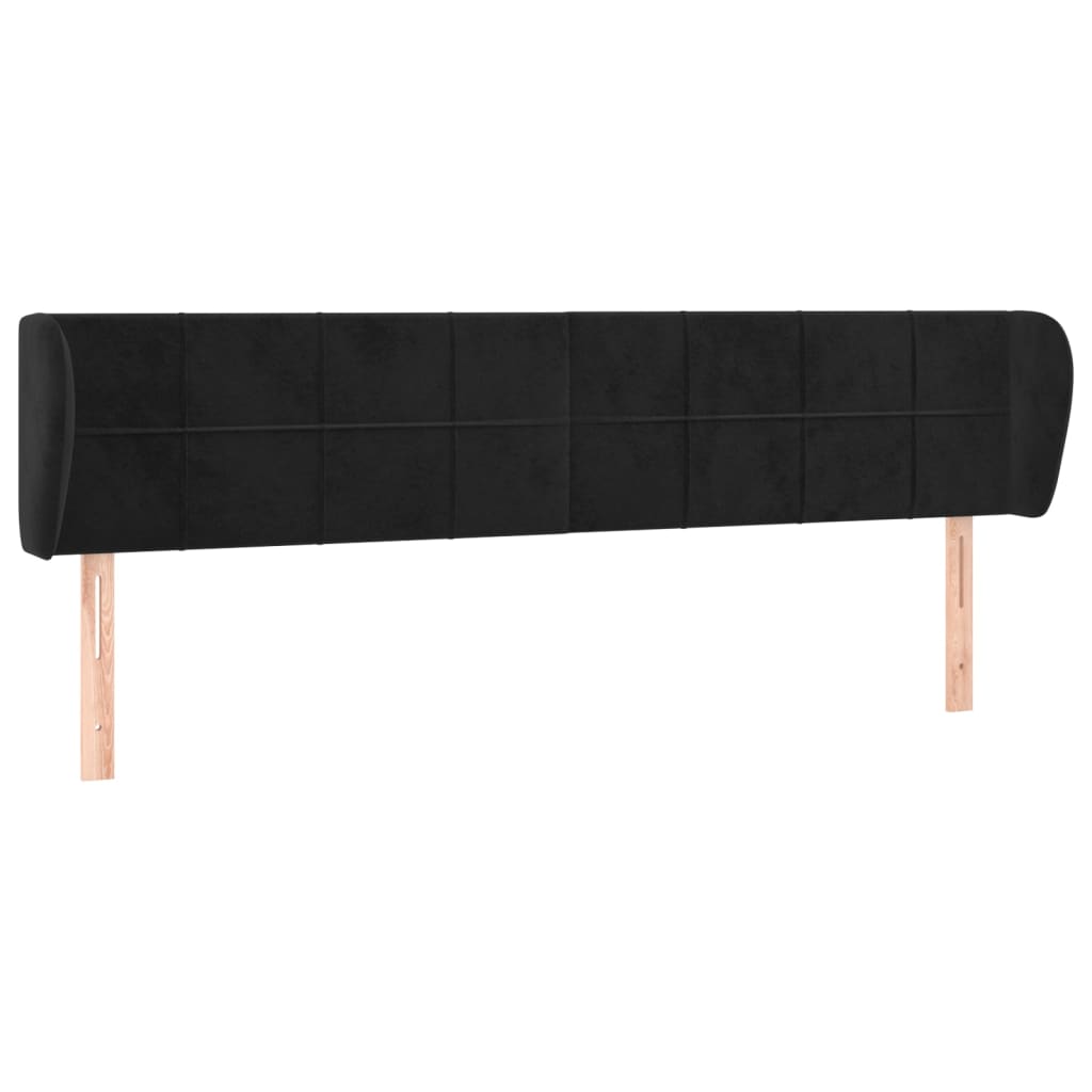 Uzglavlje s ušima crno 203x23x78/88 cm baršunasto