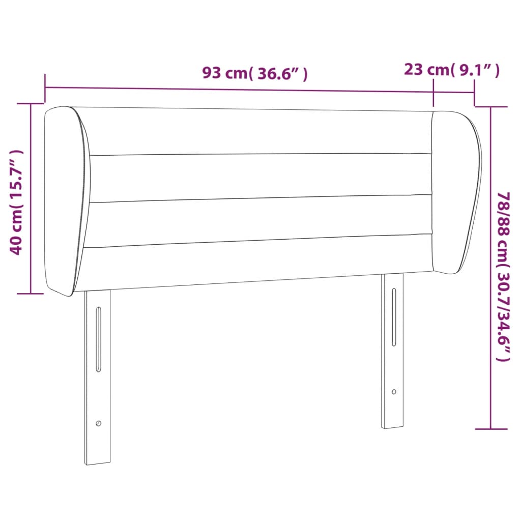 Uzglavlje s ušima tamnosivo 93x23x78/88 cm baršunasto