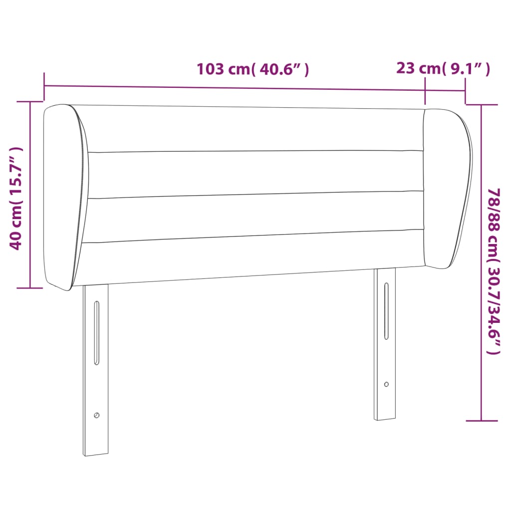 Uzglavlje s ušima crno 103x23x78/88 cm baršunasto