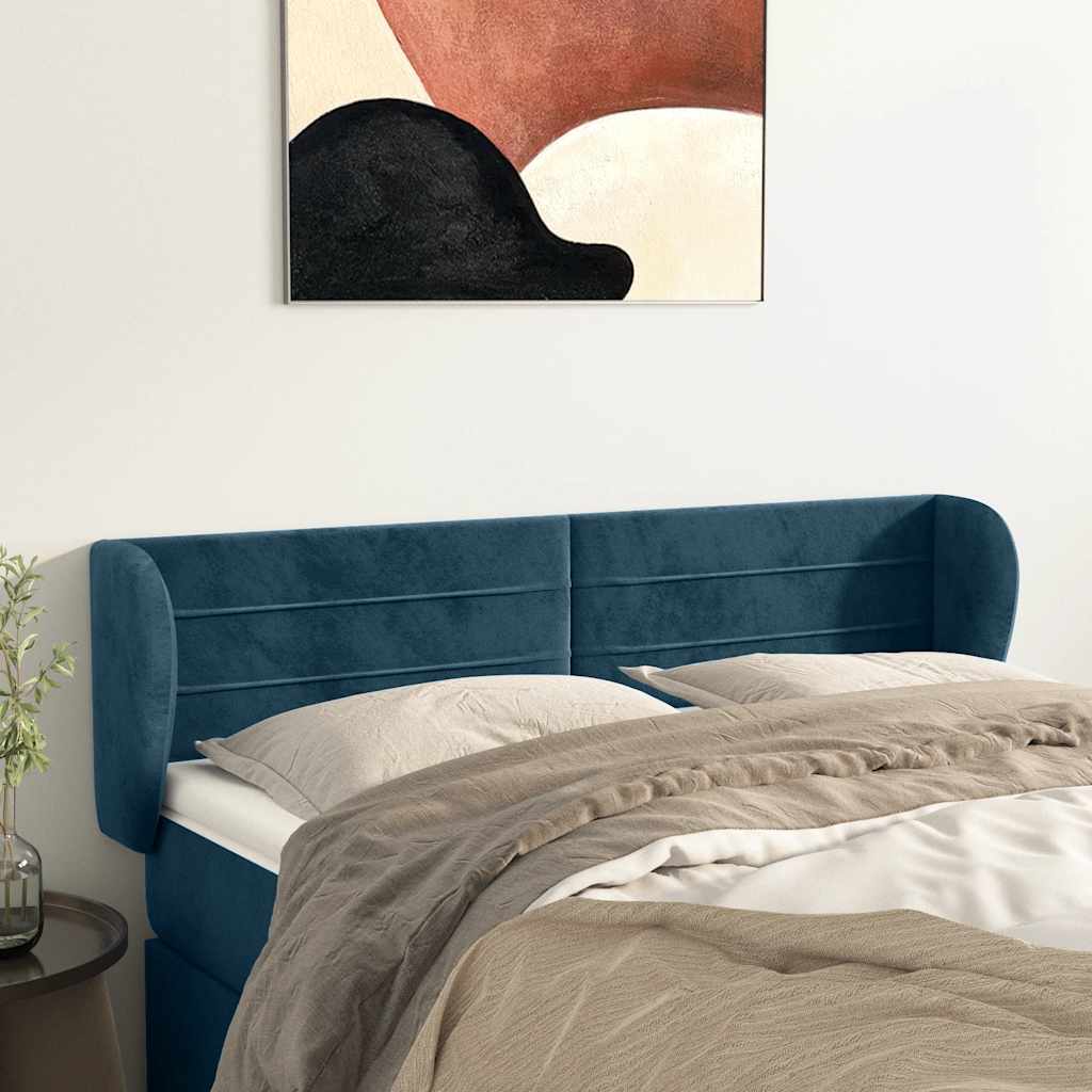 Uzglavlje s ušima tamnoplavo 147x23x78/88 cm baršunasto
