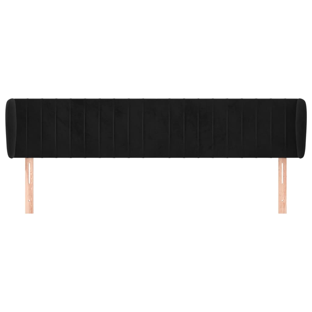 Uzglavlje s ušima crno 203x23x78/88 cm baršunasto