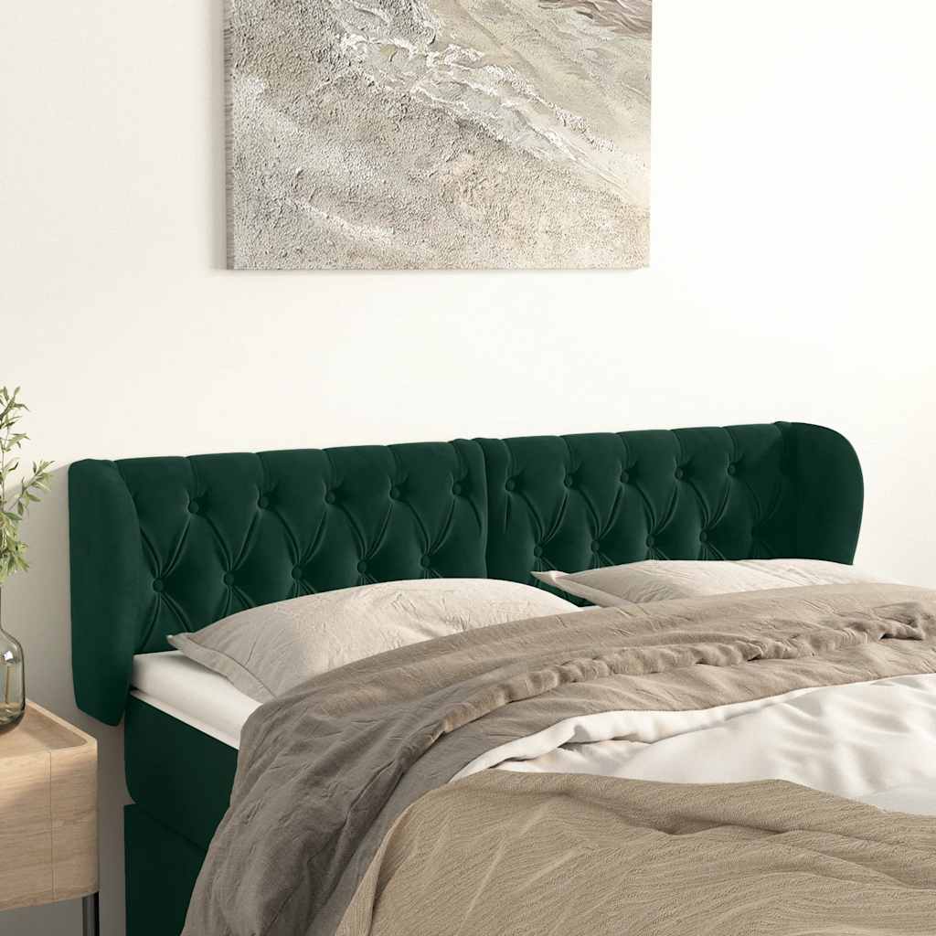 Uzglavlje s ušima tamnozeleno 163x23x78/88 cm baršunasto