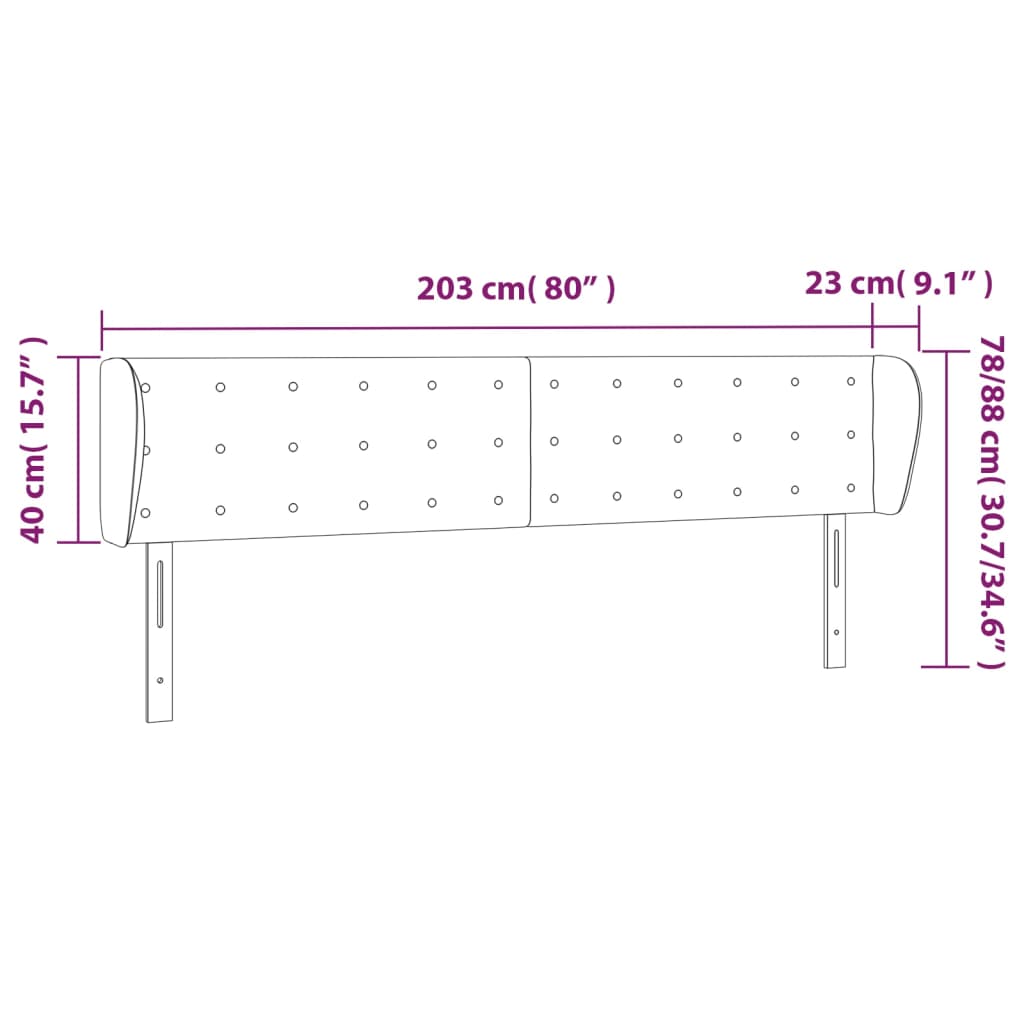 Uzglavlje s ušima crno 203x23x78/88 cm od tkanine