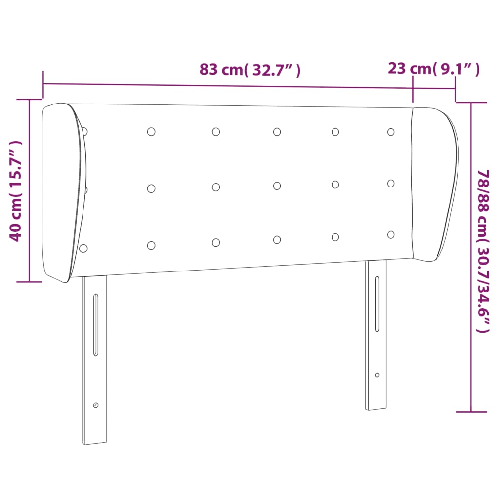 Uzglavlje s ušima crno 83x23x78/88 cm baršunasto