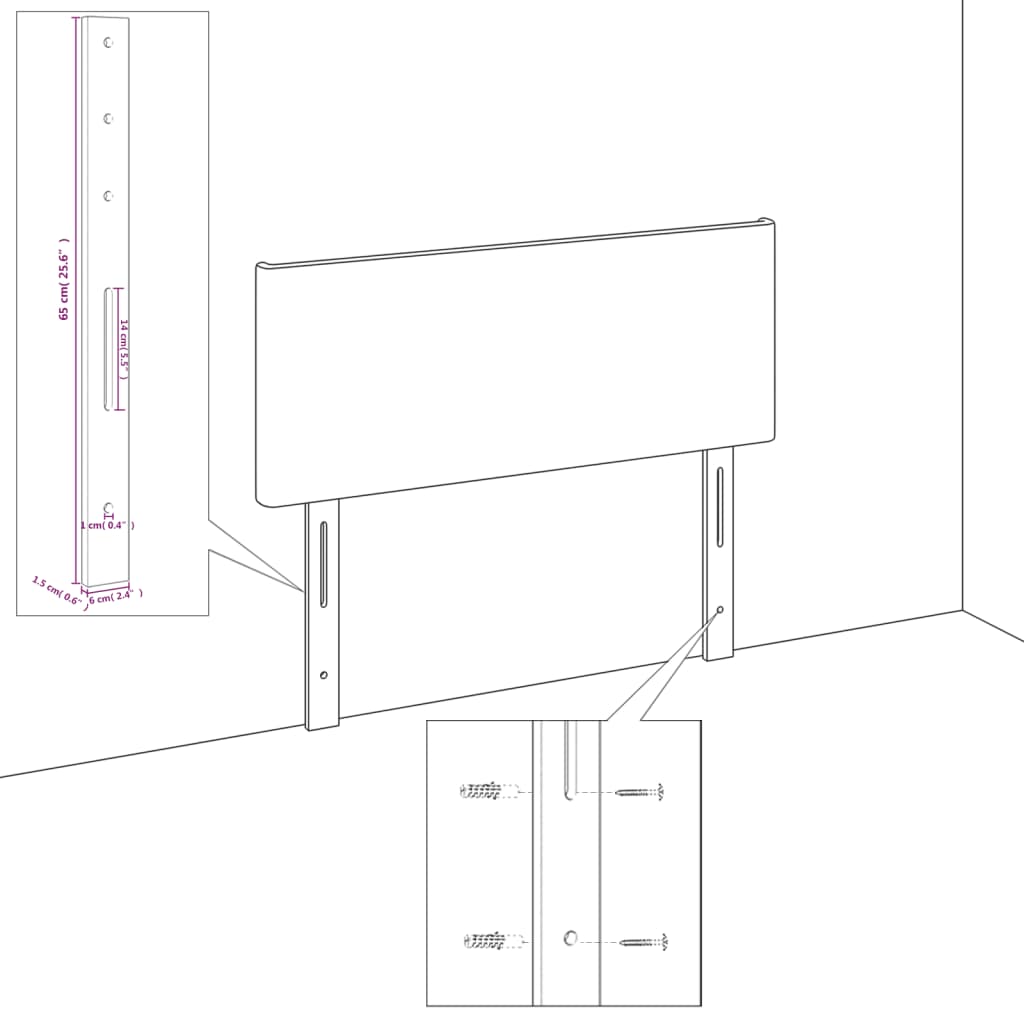 Uzglavlje s ušima ružičasto 103x23x78/88 cm baršunasto
