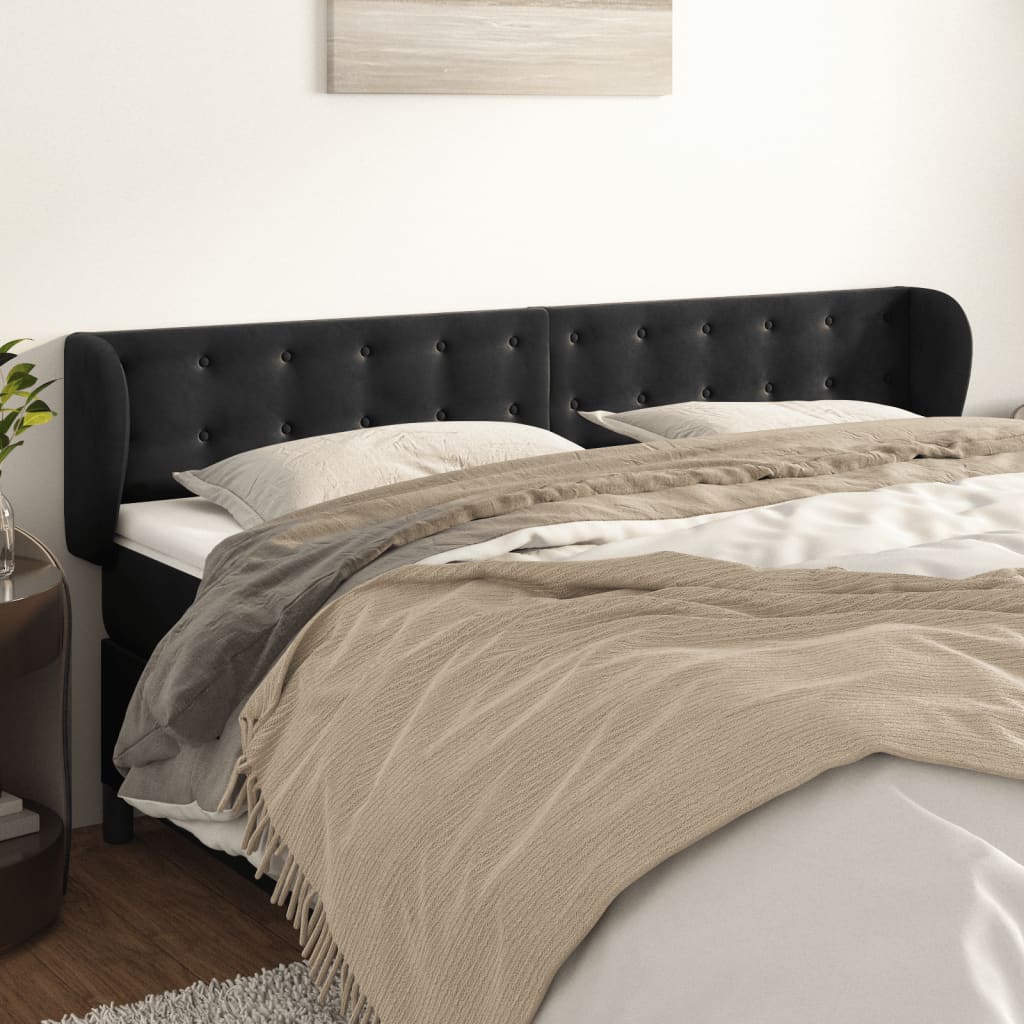 Uzglavlje s ušima crno 163x23x78/88 cm baršunasto