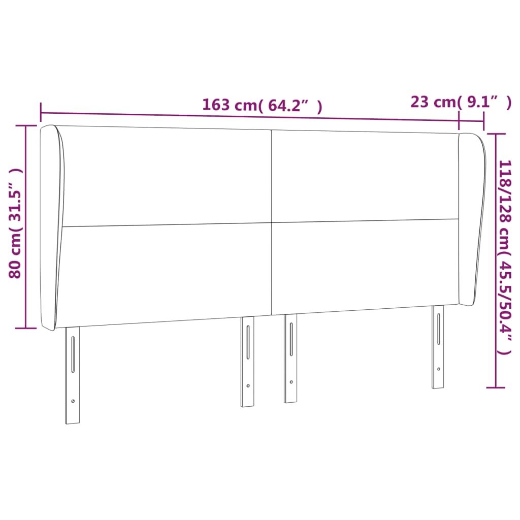 Uzglavlje s ušima crno 163x23x118/128 cm od tkanine
