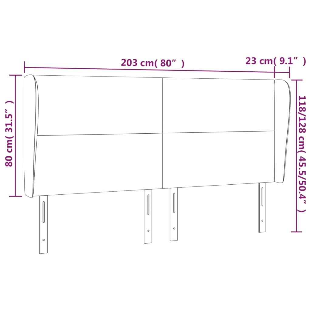 Uzglavlje s ušima smeđesivo 203x23x118/128 cm od tkanine