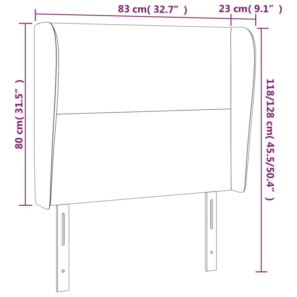 Uzglavlje s ušima svjetlosivo 83 x 23 x 118/128 cm baršunasto