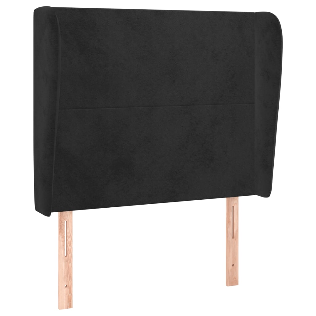 Uzglavlje s ušima crno 93x23x118/128 cm baršunasto