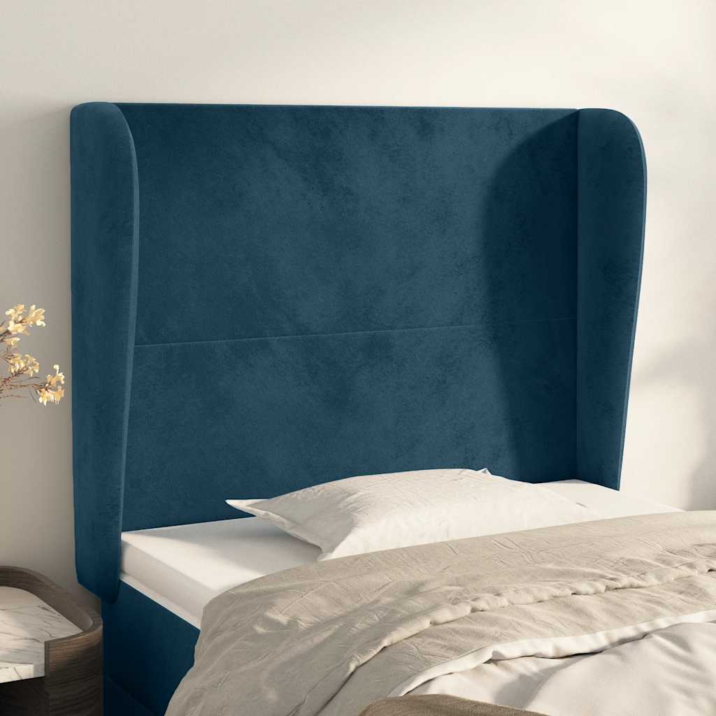 Uzglavlje s ušima tamnoplavo 103x23x118/128 cm baršunasto