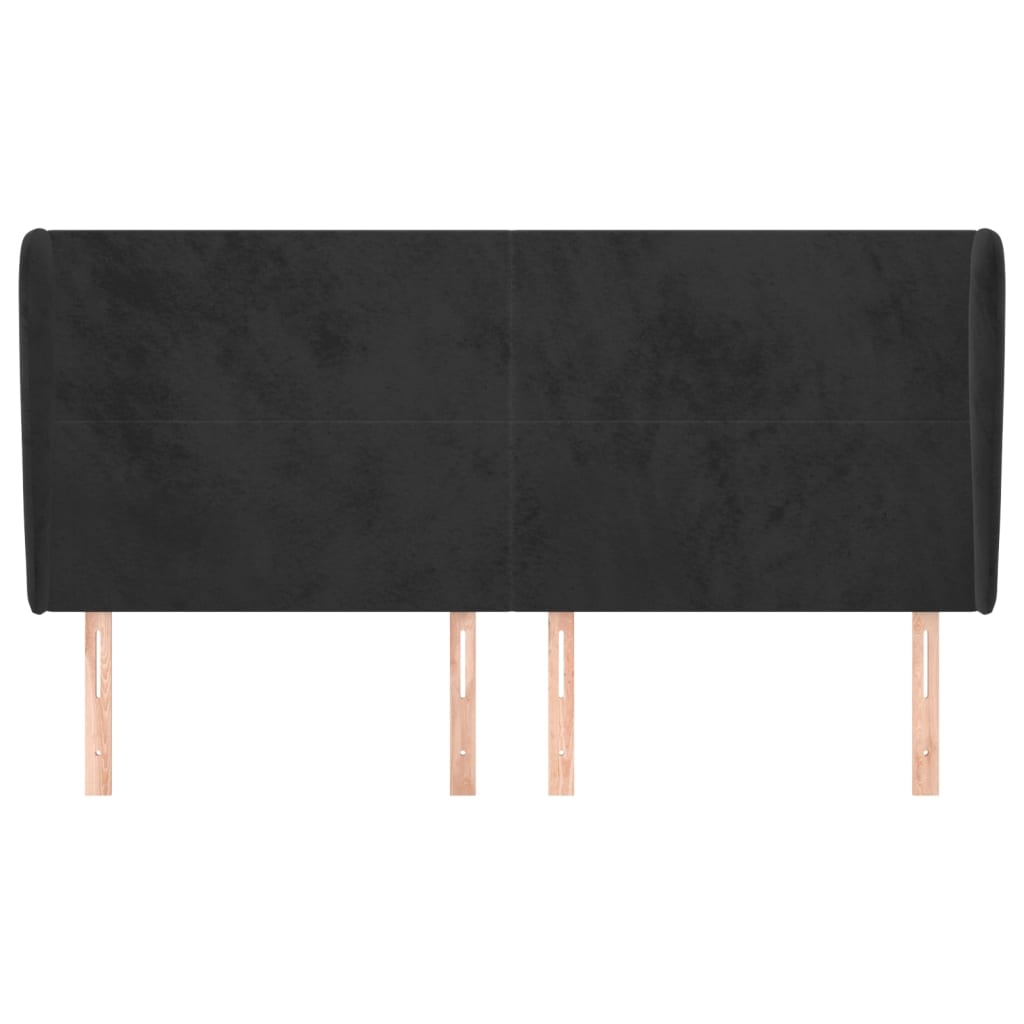 Uzglavlje s ušima crno 203x23x118/128 cm baršunasto