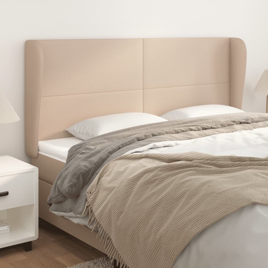 Uzglavlje s ušima boja cappuccina 183x23x118/128cm umjetna koža