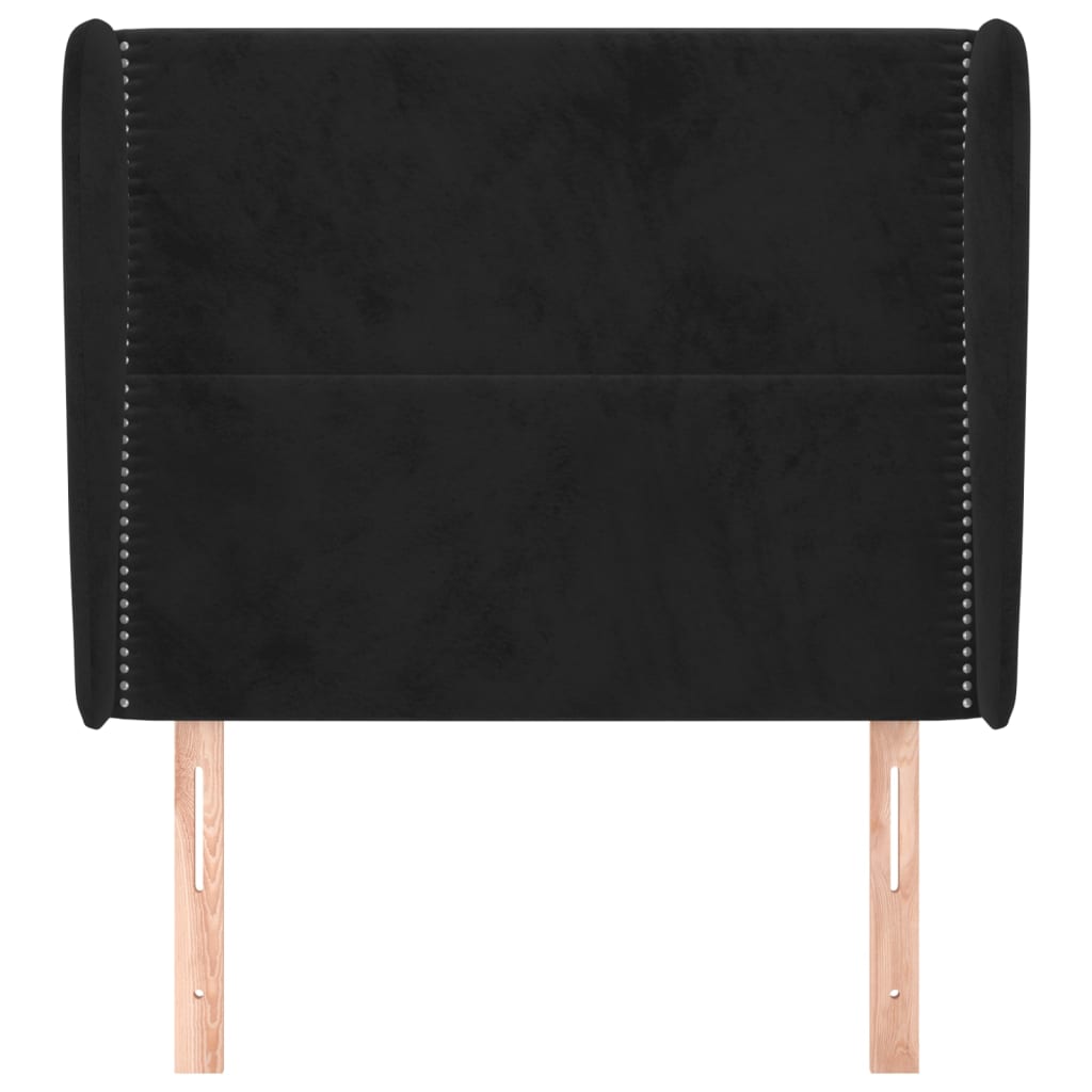 Uzglavlje s ušima crno 103x23x118/128 cm baršunasto