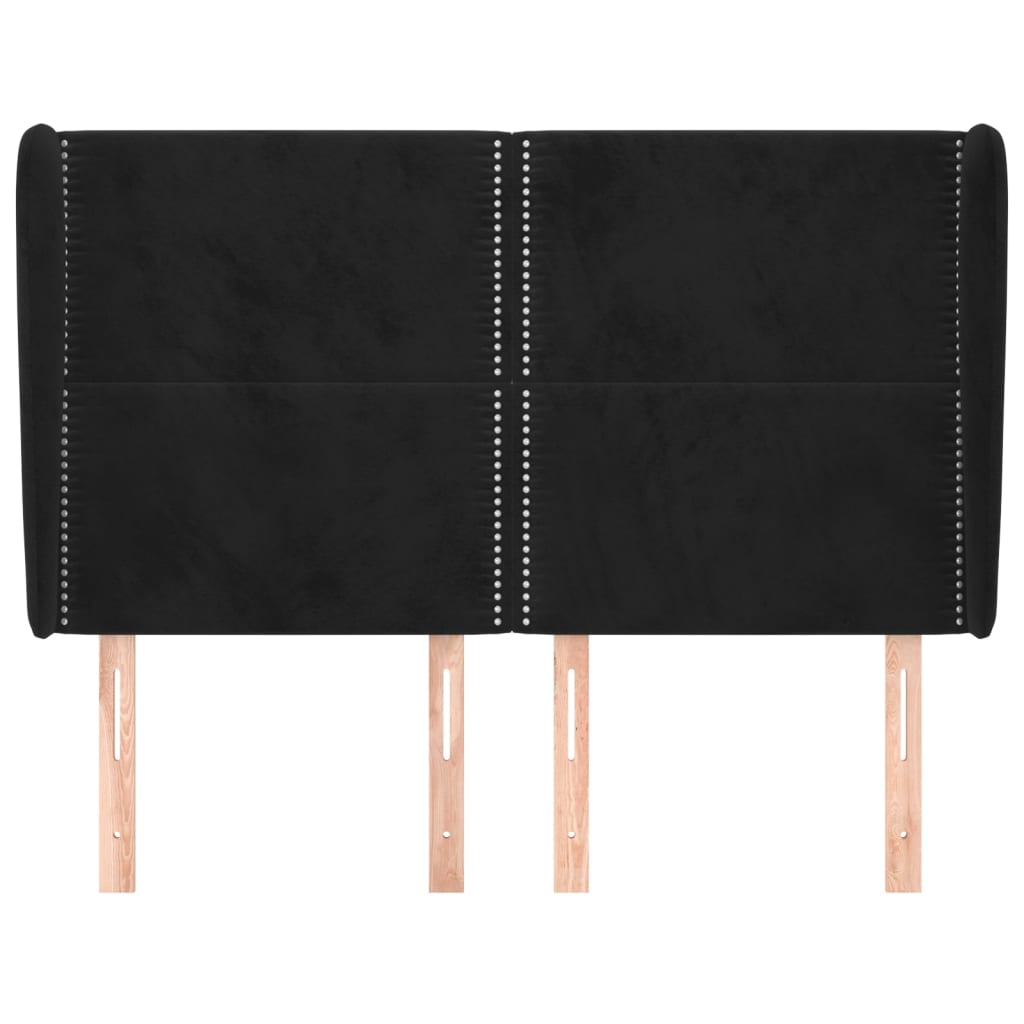 Uzglavlje s ušima crno 147x23x118/128 cm baršunasto