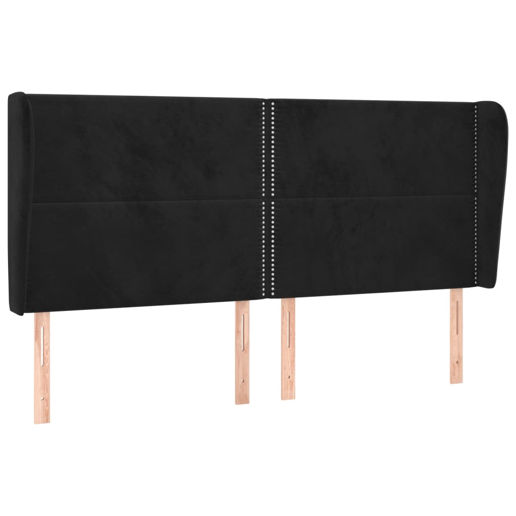 Uzglavlje s ušima crno 183x23x118/128 cm baršunasto