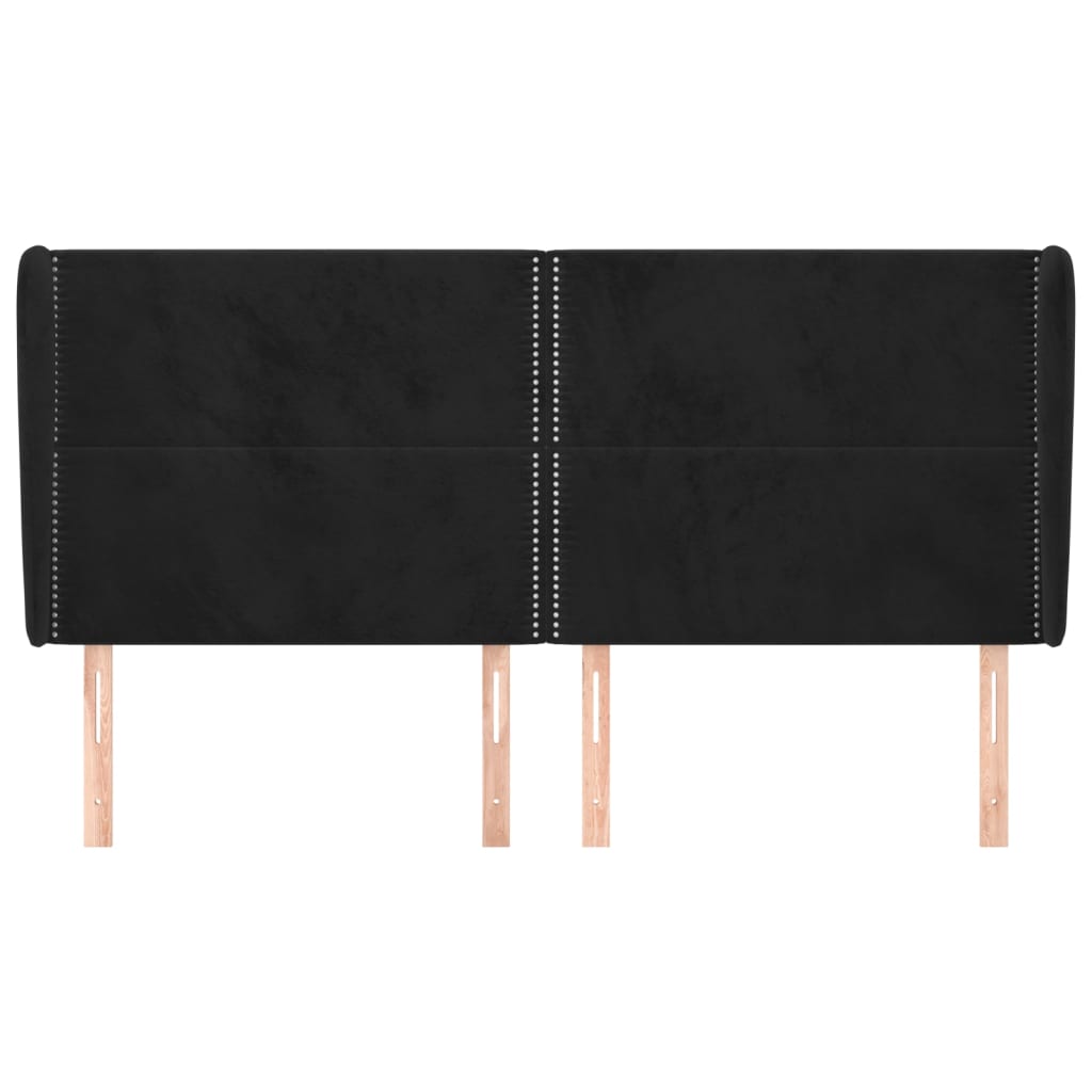 Uzglavlje s ušima crno 203x23x118/128 cm baršunasto