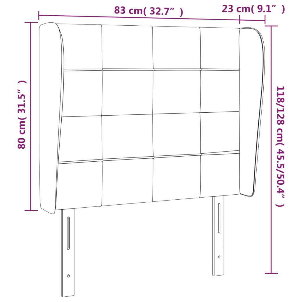 Uzglavlje s ušima tamnosivo 83 x 23 x 118/128 cm od tkanine