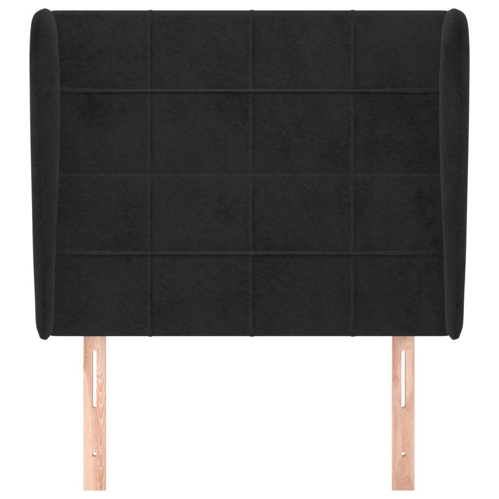 Uzglavlje s ušima crno 93x23x118/128 cm baršunasto
