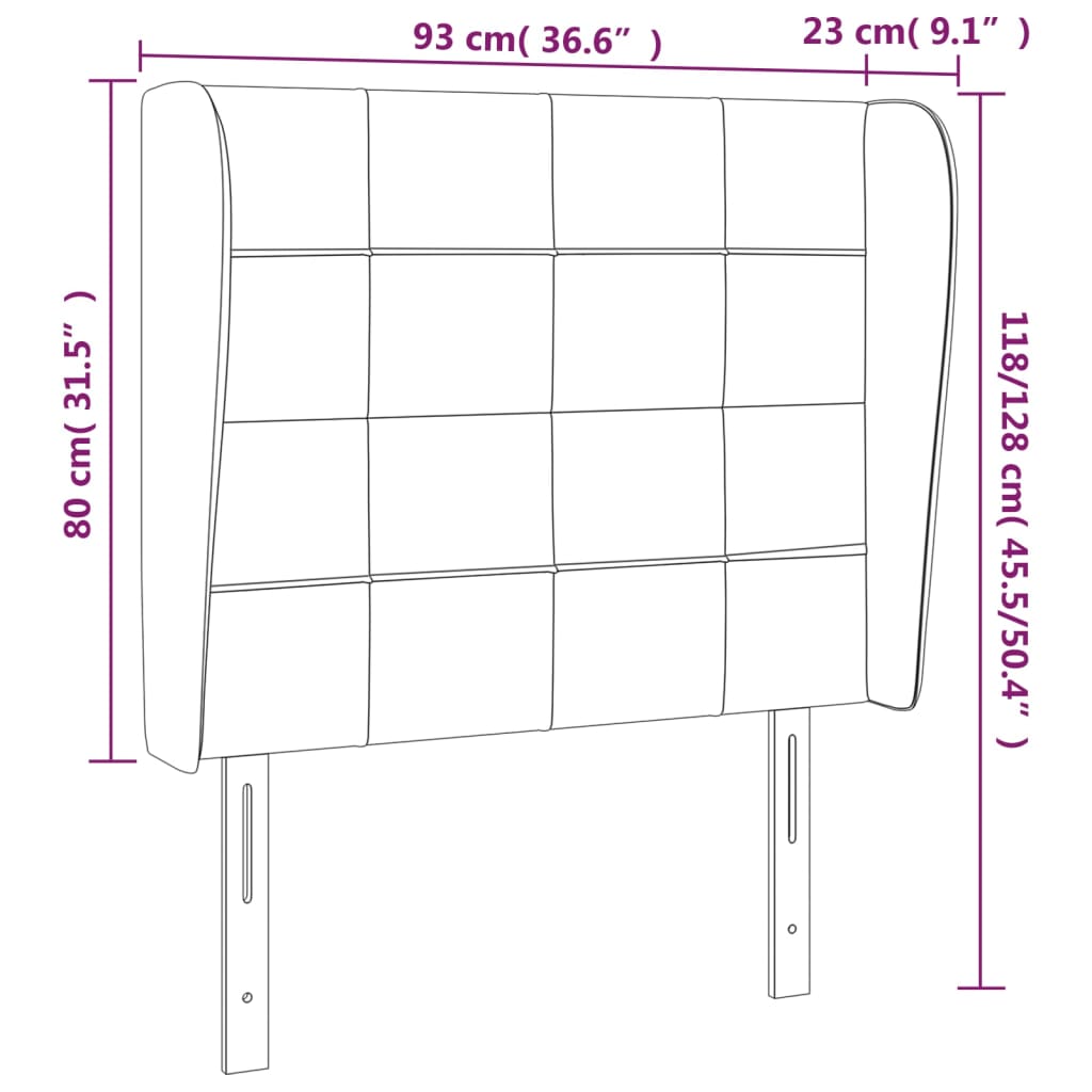 Uzglavlje s ušima ružičasto 93x23x118/128 cm baršunasto