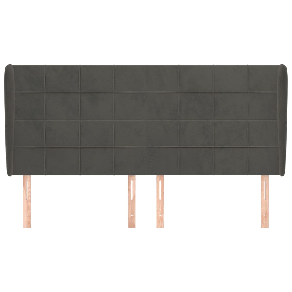 Uzglavlje s ušima tamnosivo 163x23x118/128 cm baršunasto