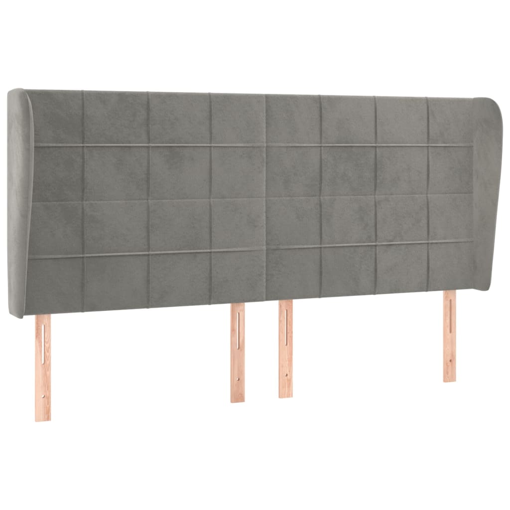 Uzglavlje s ušima svjetlosivo 183x23x118/128 cm baršunasto