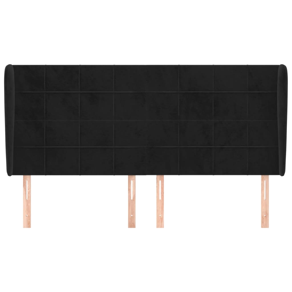 Uzglavlje s ušima crno 183x23x118/128 cm baršunasto