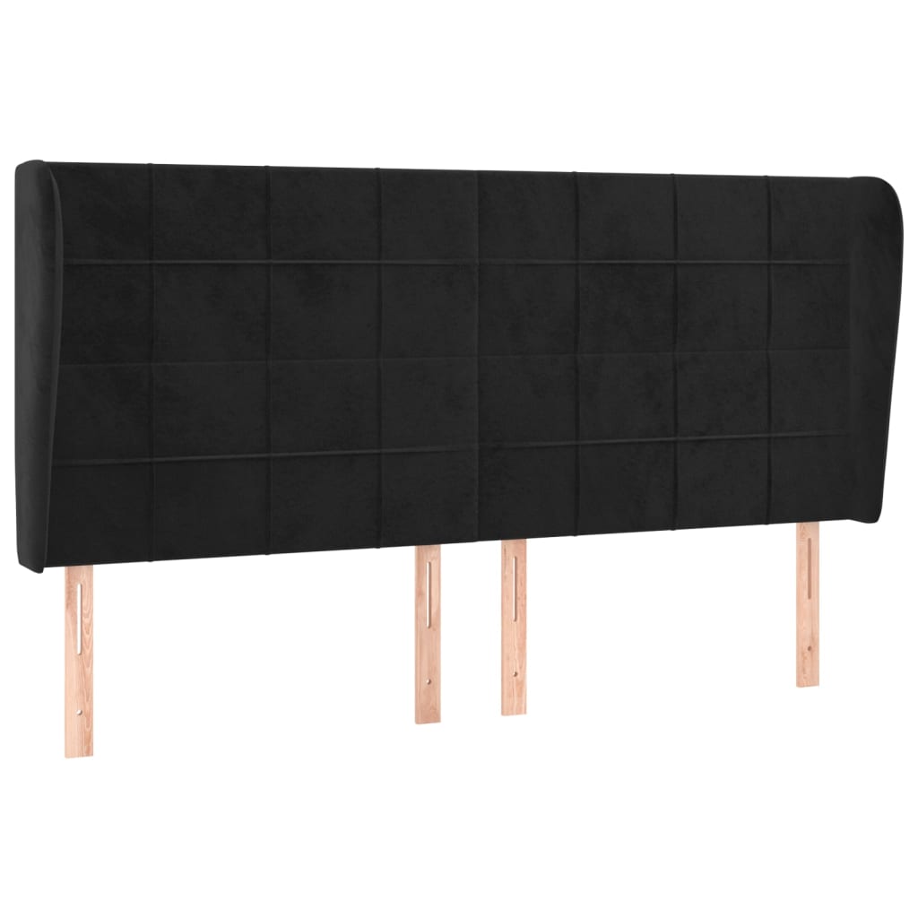 Uzglavlje s ušima crno 203x23x118/128 cm baršunasto