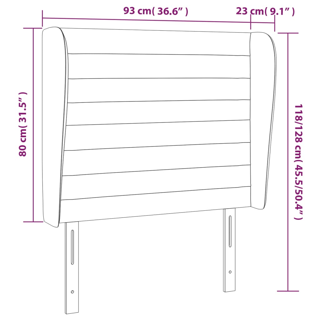 Uzglavlje s ušima tamnosivo 93x23x118/128 cm od tkanine