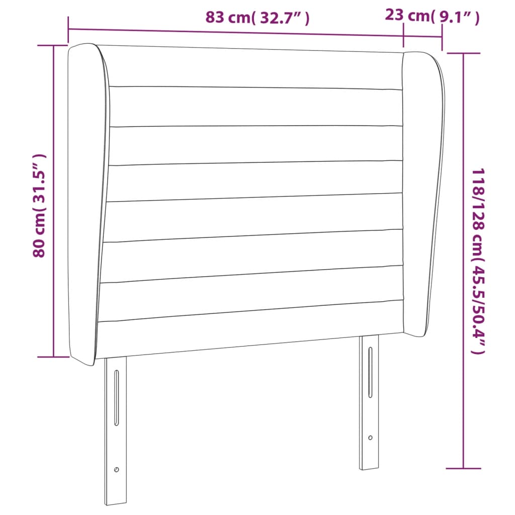 Uzglavlje s ušima svjetlosivo 83 x 23 x 118/128 cm baršunasto
