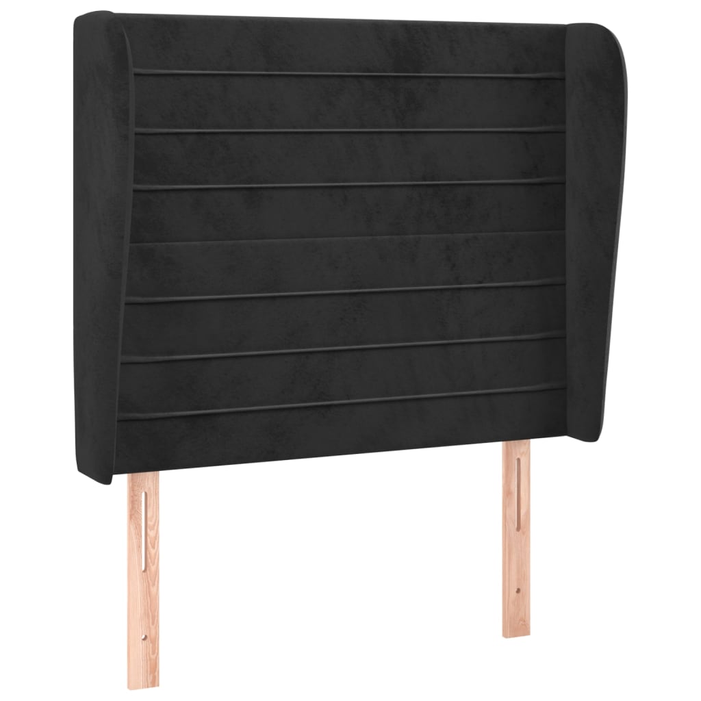Uzglavlje s ušima crno 103x23x118/128 cm baršunasto