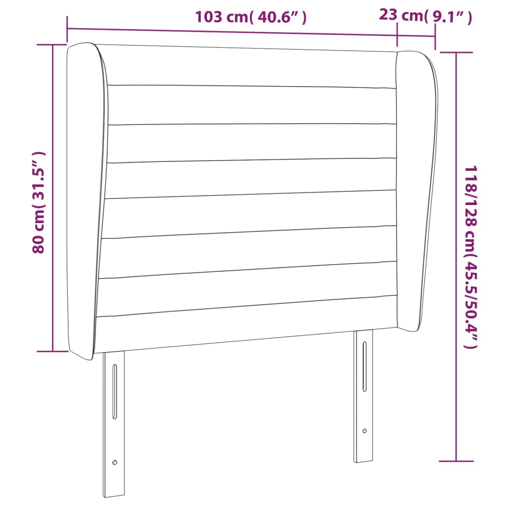 Uzglavlje s ušima crno 103x23x118/128 cm baršunasto