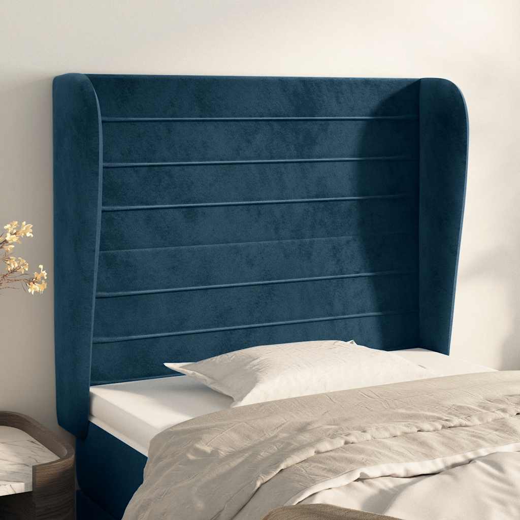 Uzglavlje s ušima tamnoplavo 103x23x118/128 cm baršunasto