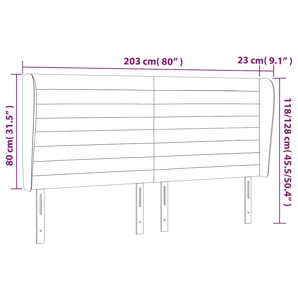Uzglavlje s ušima tamnoplavo 203x23x118/128 cm baršunasto