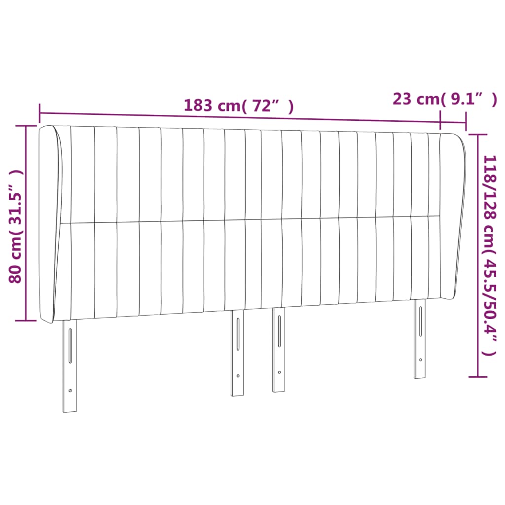 Uzglavlje s ušima crno 183x23x118/128 cm od tkanine