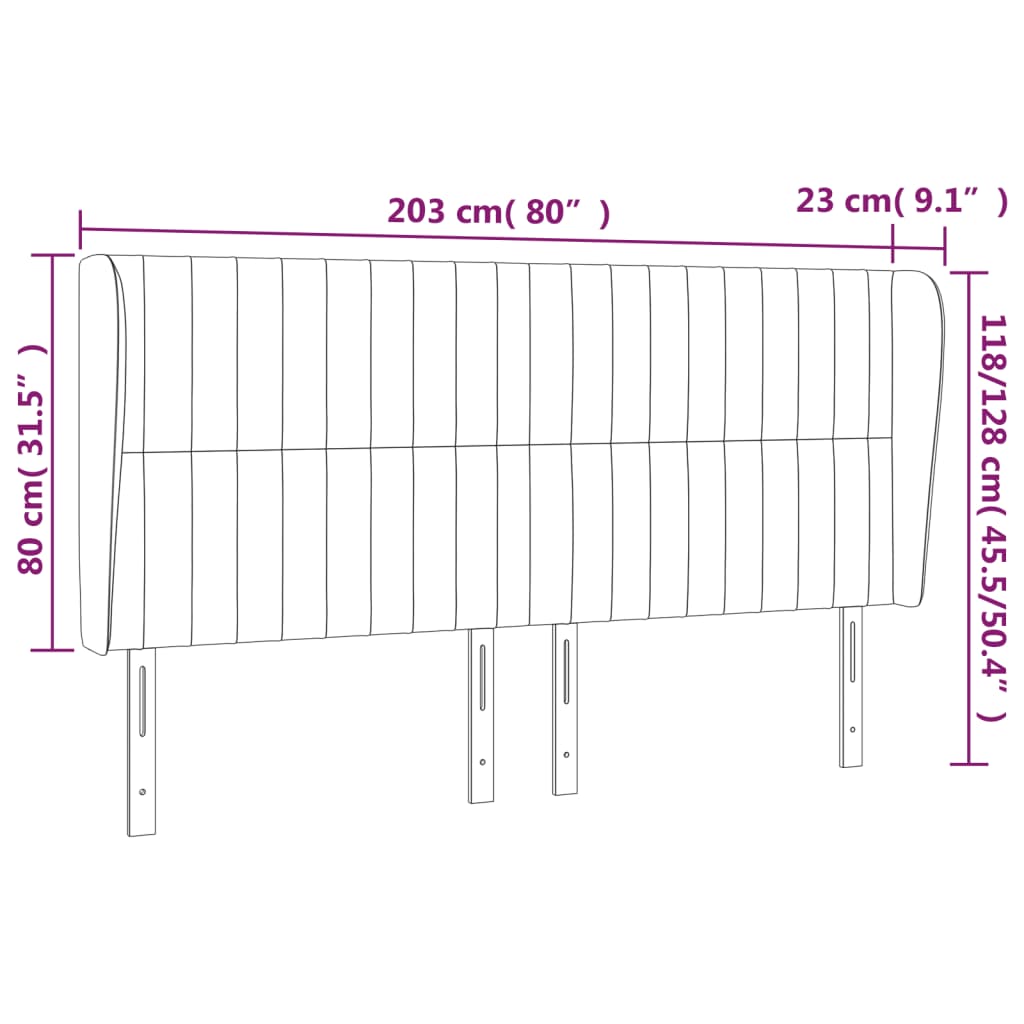 Uzglavlje s ušima crno 203x23x118/128 cm od tkanine