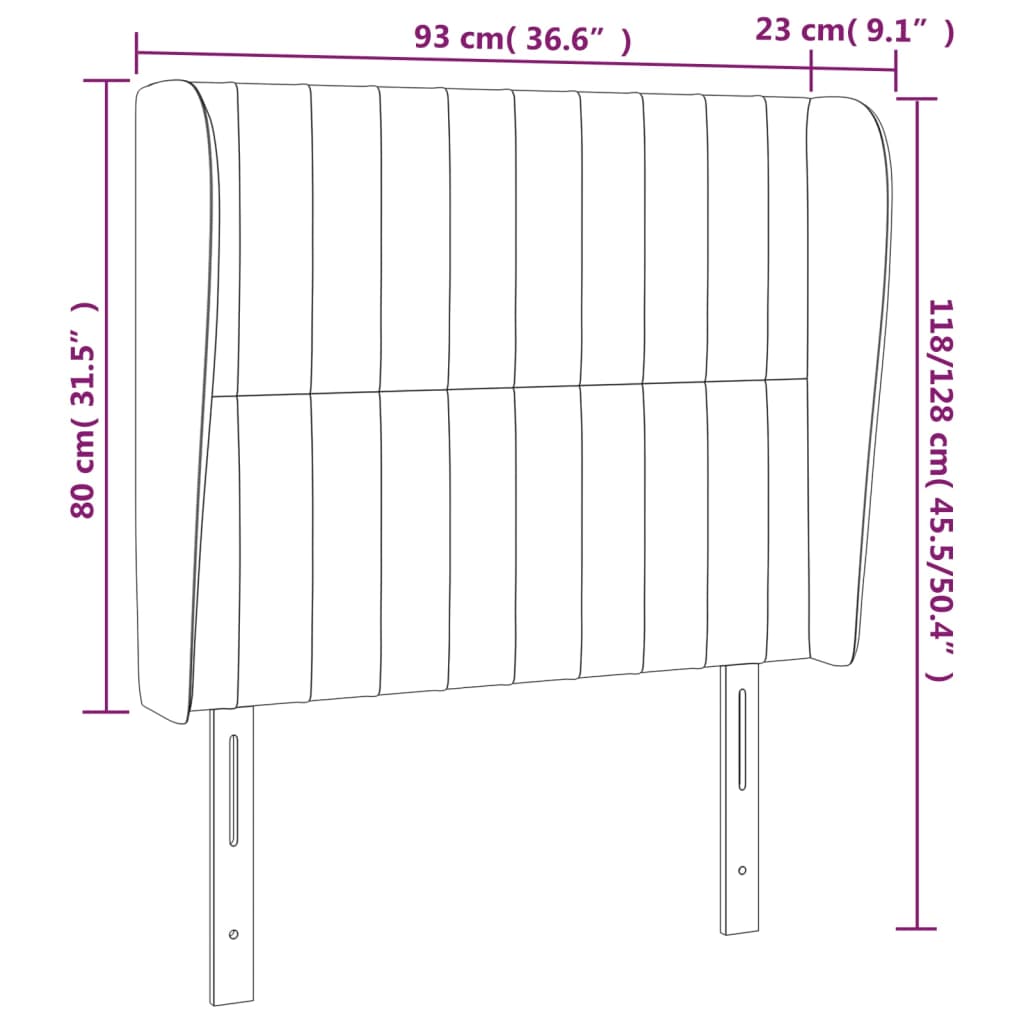 Uzglavlje s ušima ružičasto 93x23x118/128 cm baršunasto