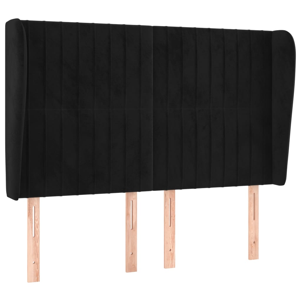 Uzglavlje s ušima crno 147x23x118/128 cm baršunasto