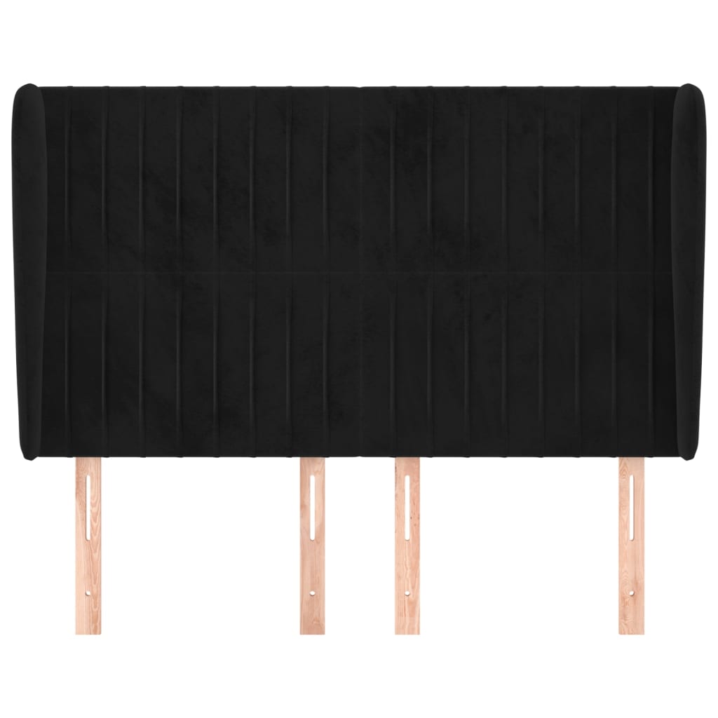 Uzglavlje s ušima crno 147x23x118/128 cm baršunasto