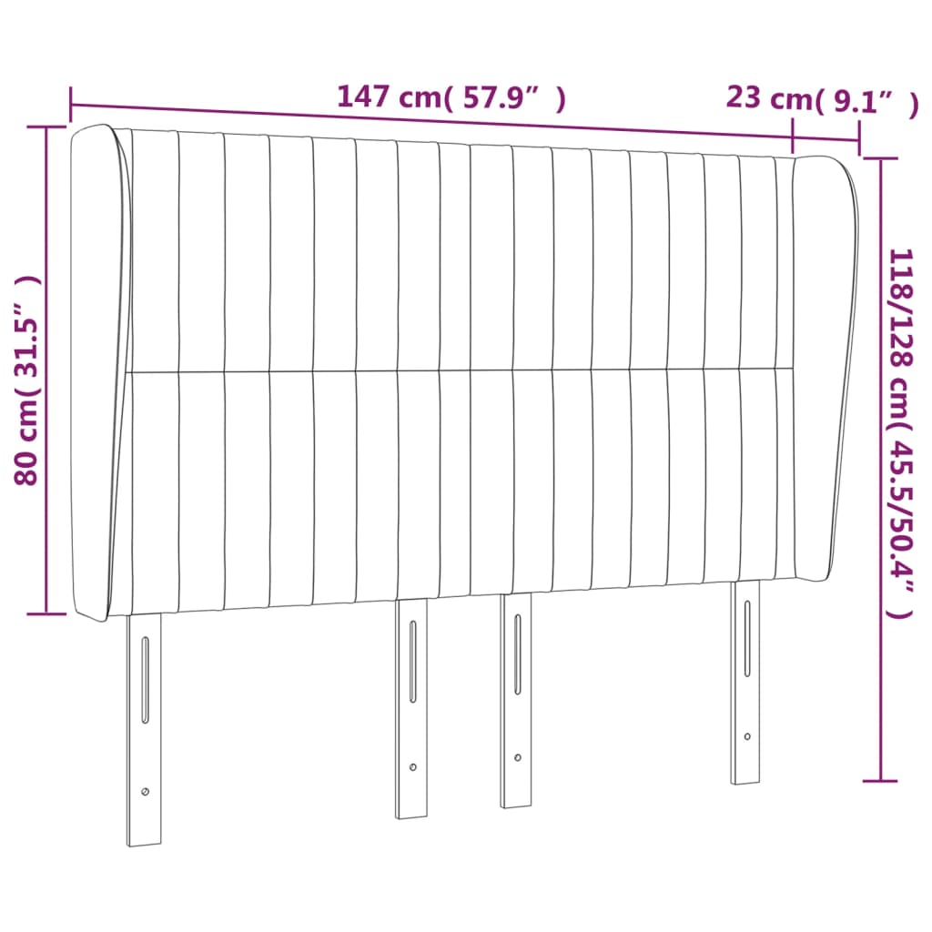 Uzglavlje s ušima crno 147x23x118/128 cm baršunasto