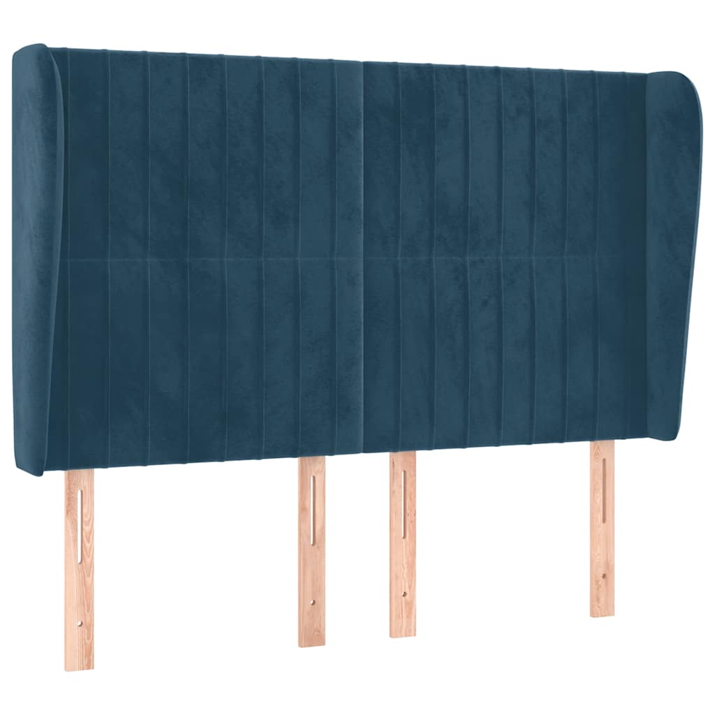 Uzglavlje s ušima tamnoplavo 147x23x118/128 cm baršunasto