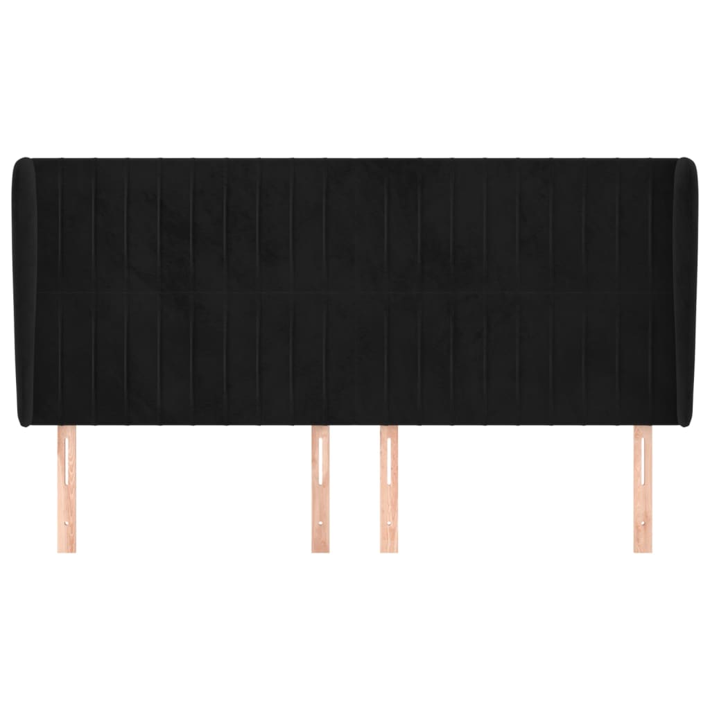 Uzglavlje s ušima crno 163x23x118/128 cm baršunasto