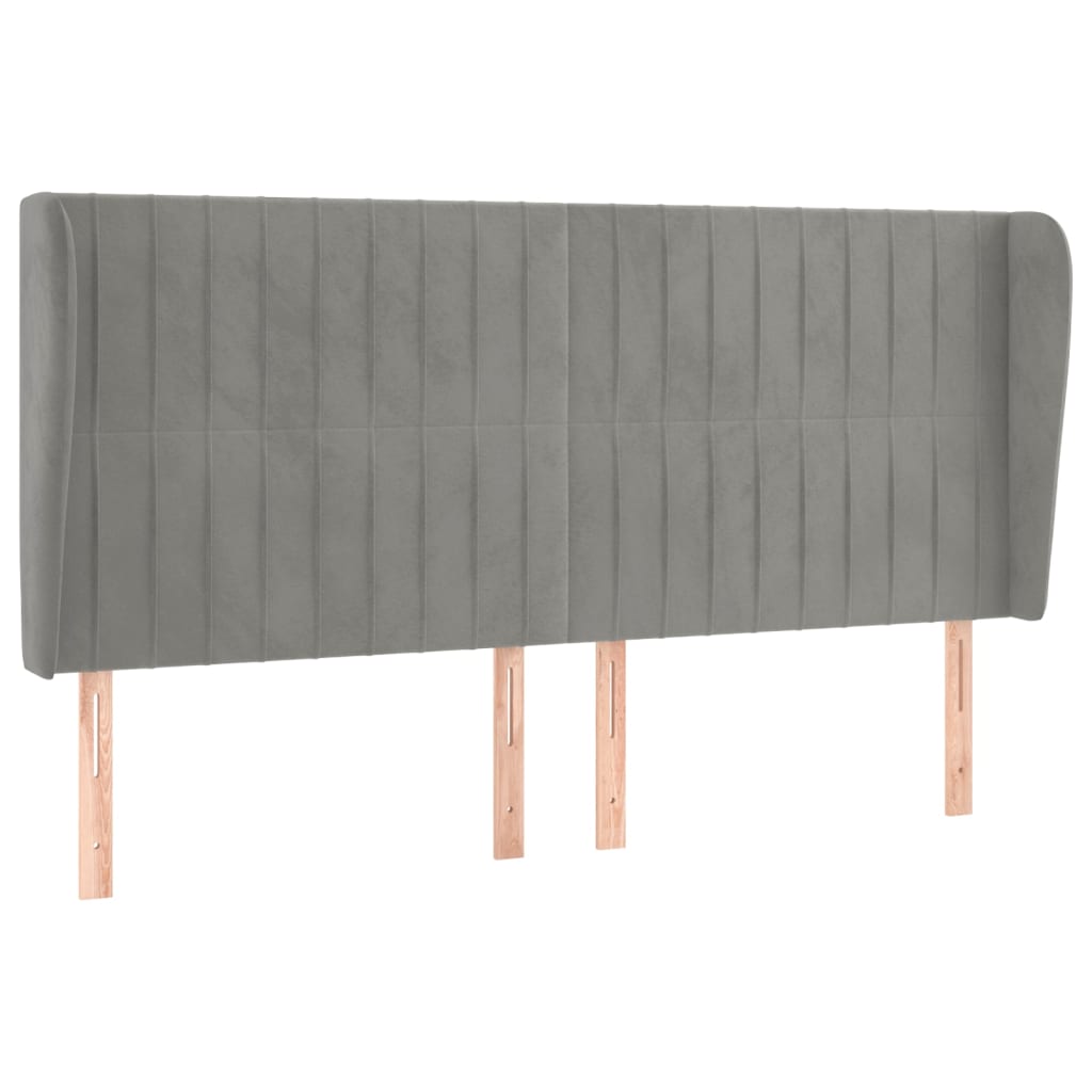 Uzglavlje s ušima svjetlosivo 183x23x118/128 cm baršunasto