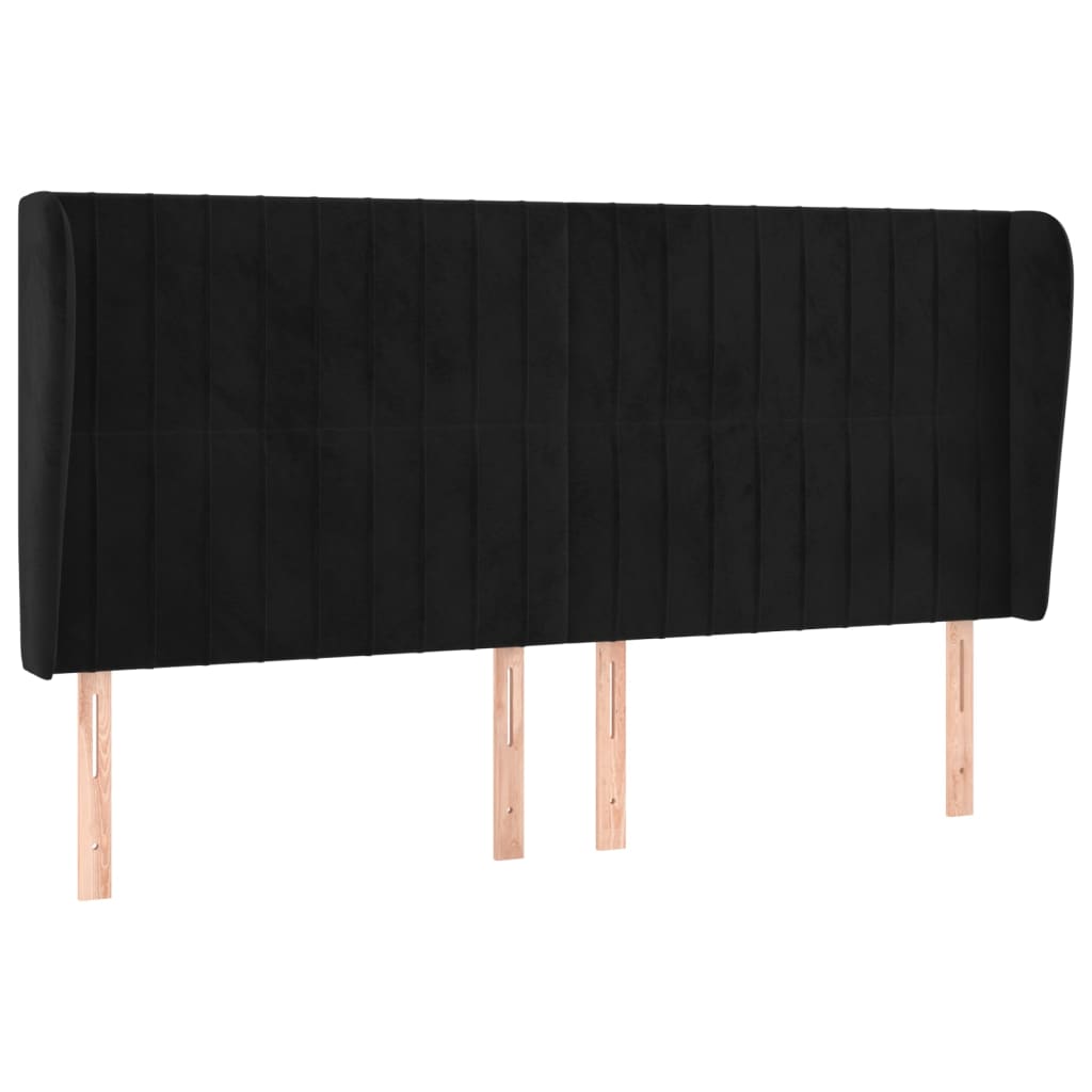 Uzglavlje s ušima crno 203x23x118/128 cm baršunasto