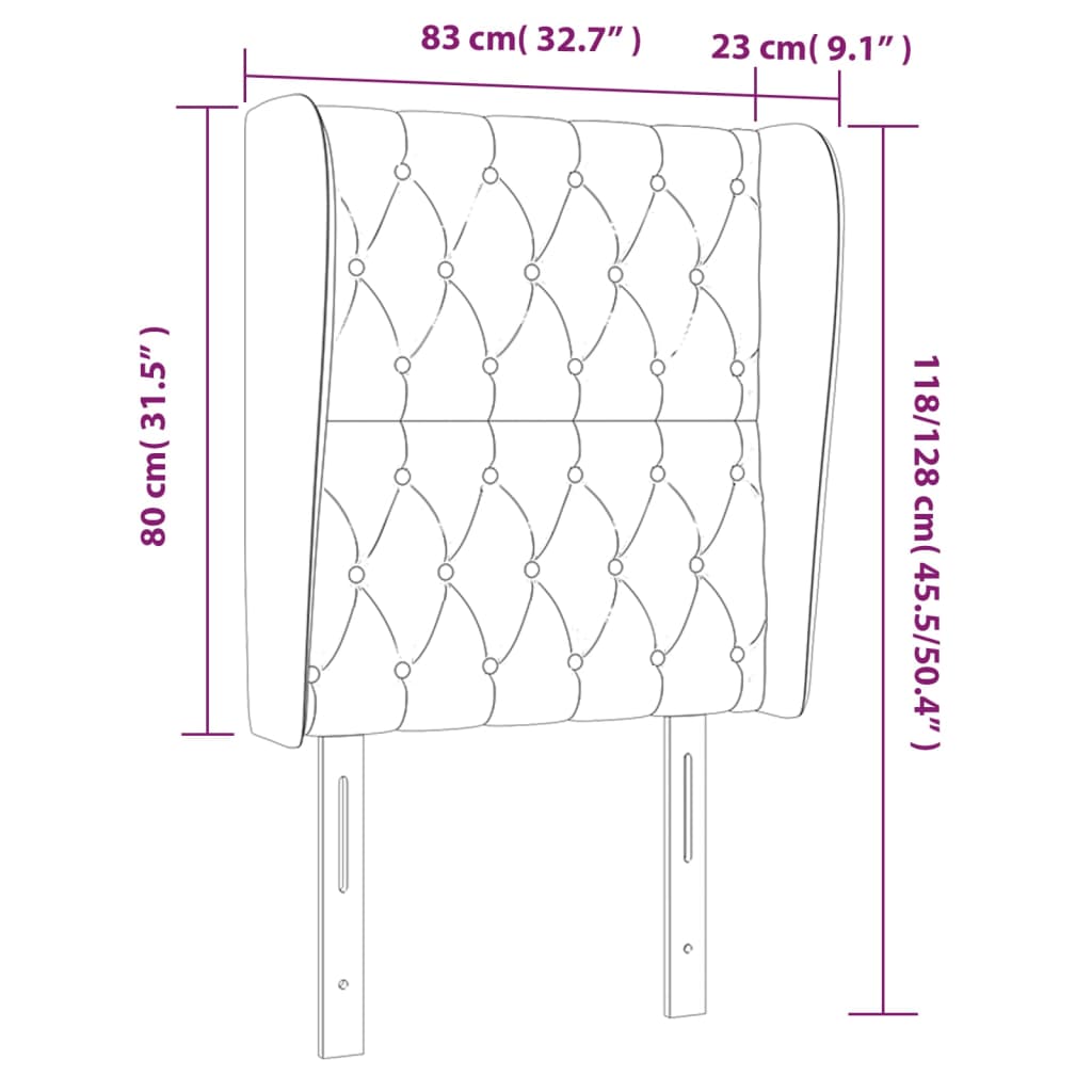 Uzglavlje s ušima crno 83 x 23 x 118/128 cm od tkanine