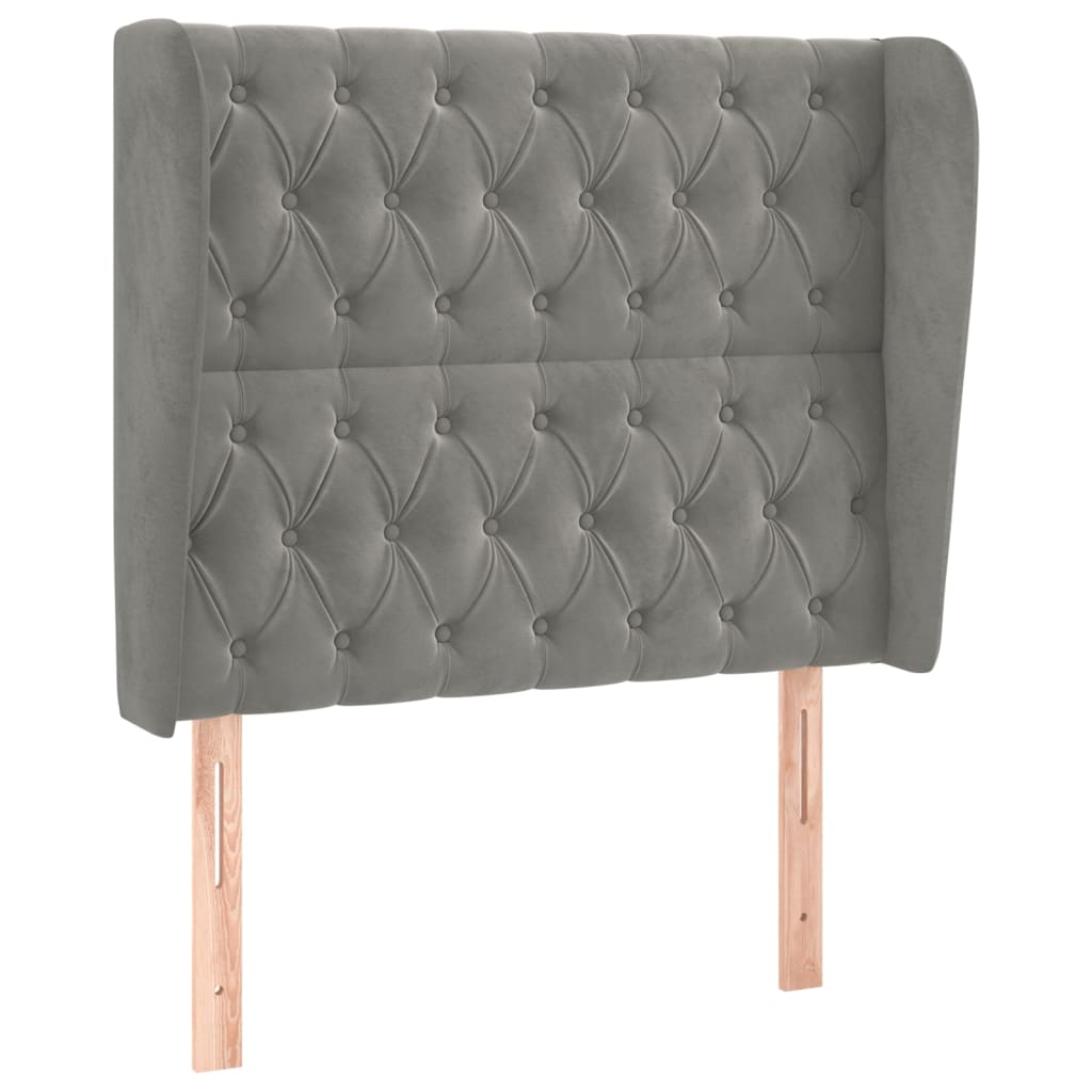 Uzglavlje s ušima svjetlosivo 93x23x118/128 cm baršunasto