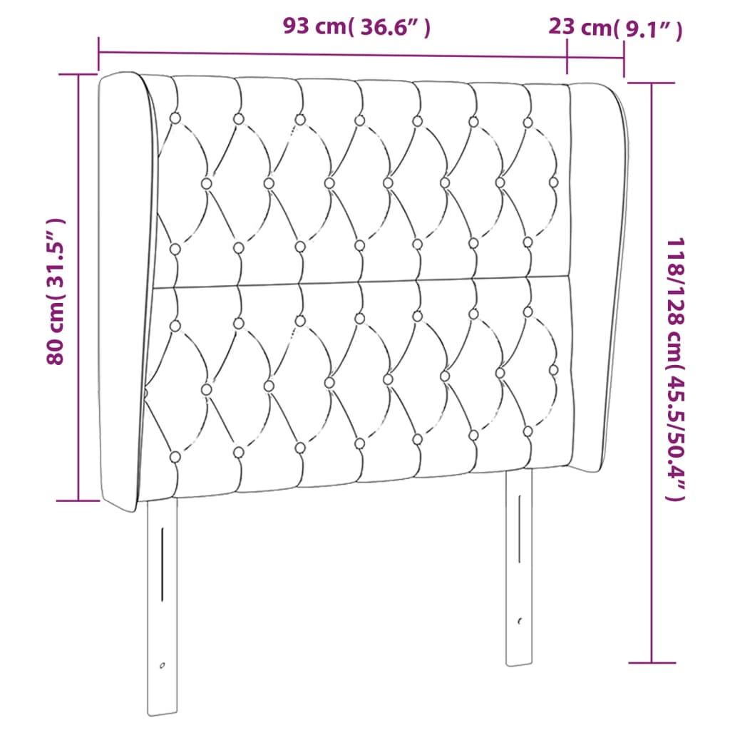 Uzglavlje s ušima tamnosivo 93x23x118/128 cm baršunasto