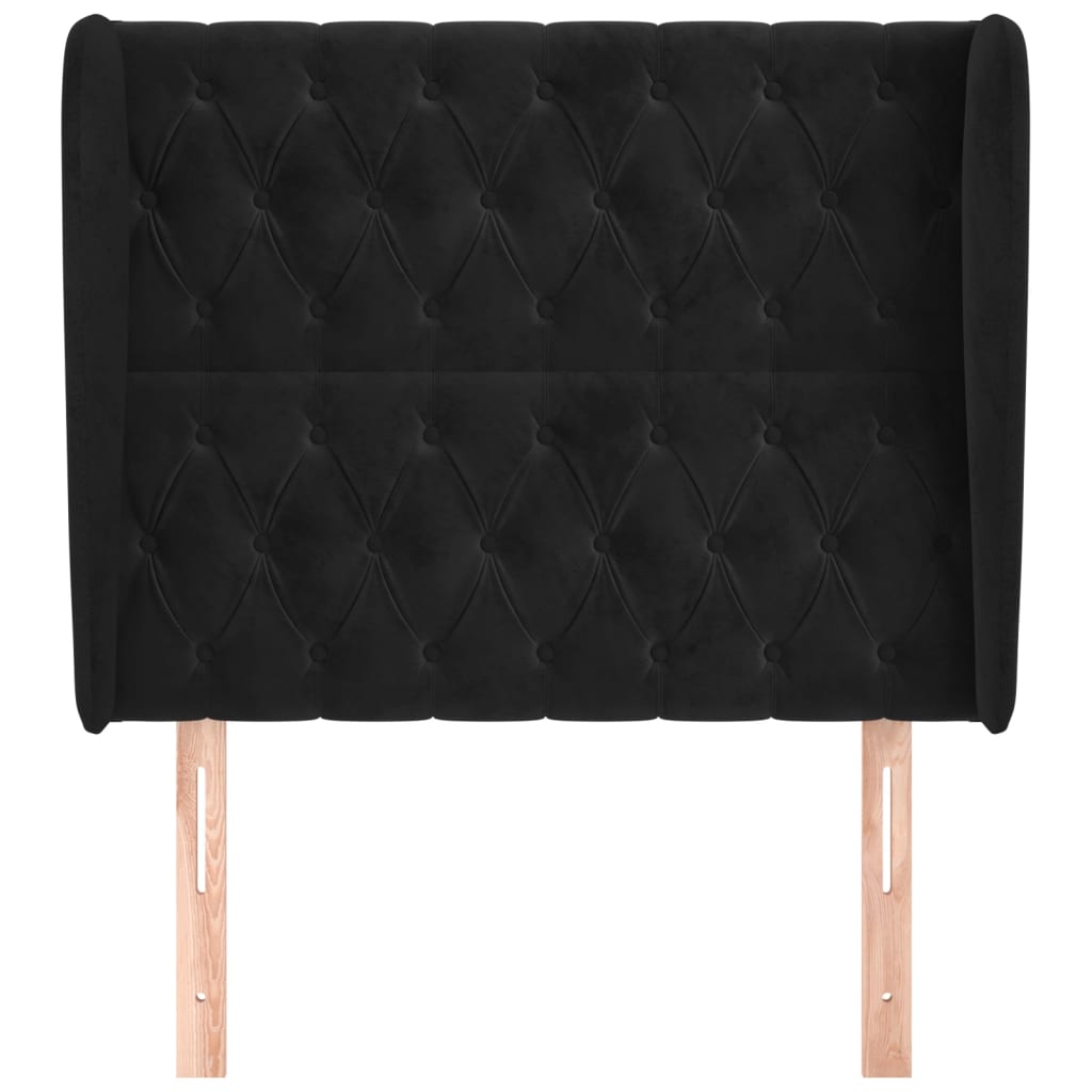 Uzglavlje s ušima crno 93x23x118/128 cm baršunasto
