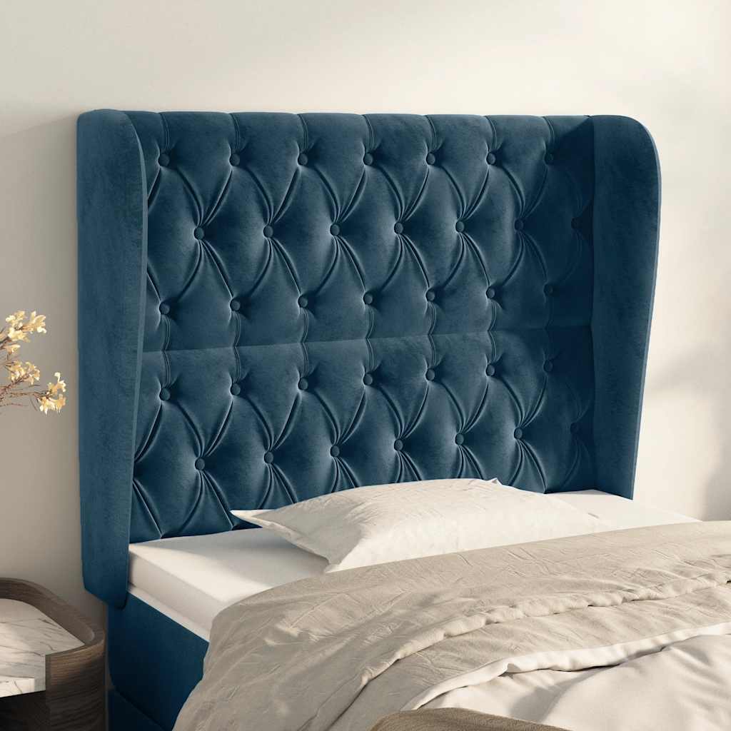 Uzglavlje s ušima tamnoplavo 93x23x118/128 cm baršunasto