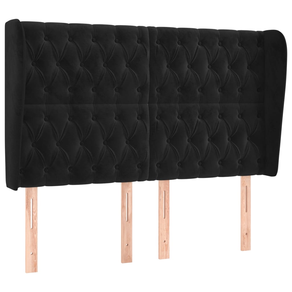Uzglavlje s ušima crno 163x23x118/128 cm baršunasto